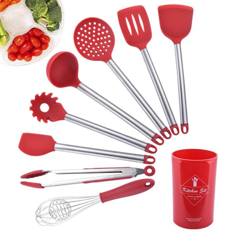 9pcs/set Stainless Steel Silicone Kitchen Utensil